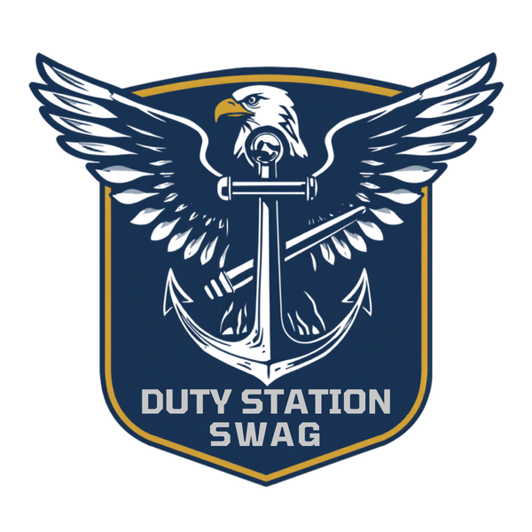 Duty Station Swag logo — navy shield badge with eagle and anchor