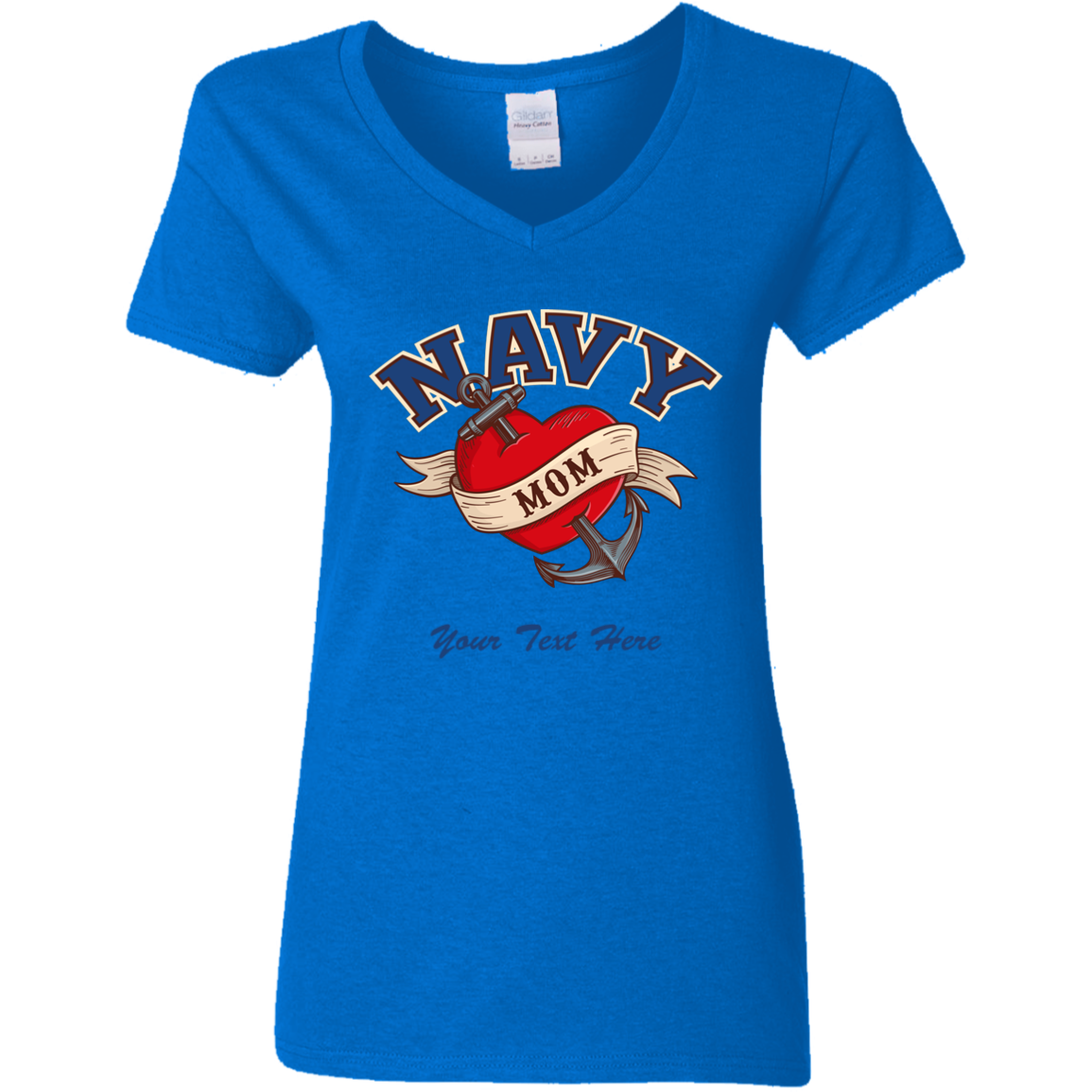 Customizable Navy Mom V-Neck T-Shirt