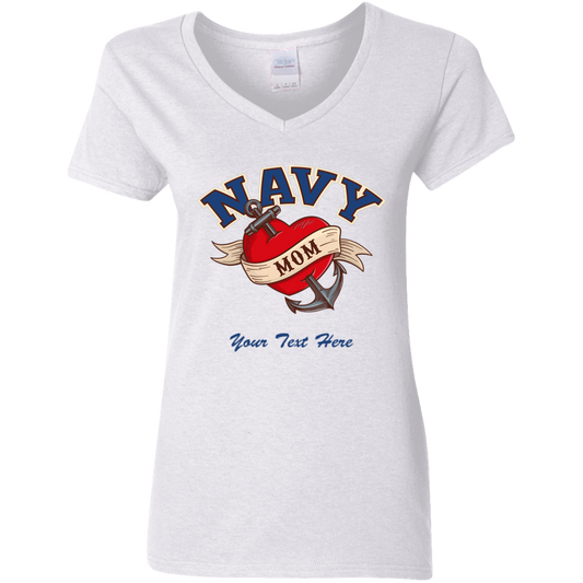 Customizable Navy Mom V-Neck T-Shirt