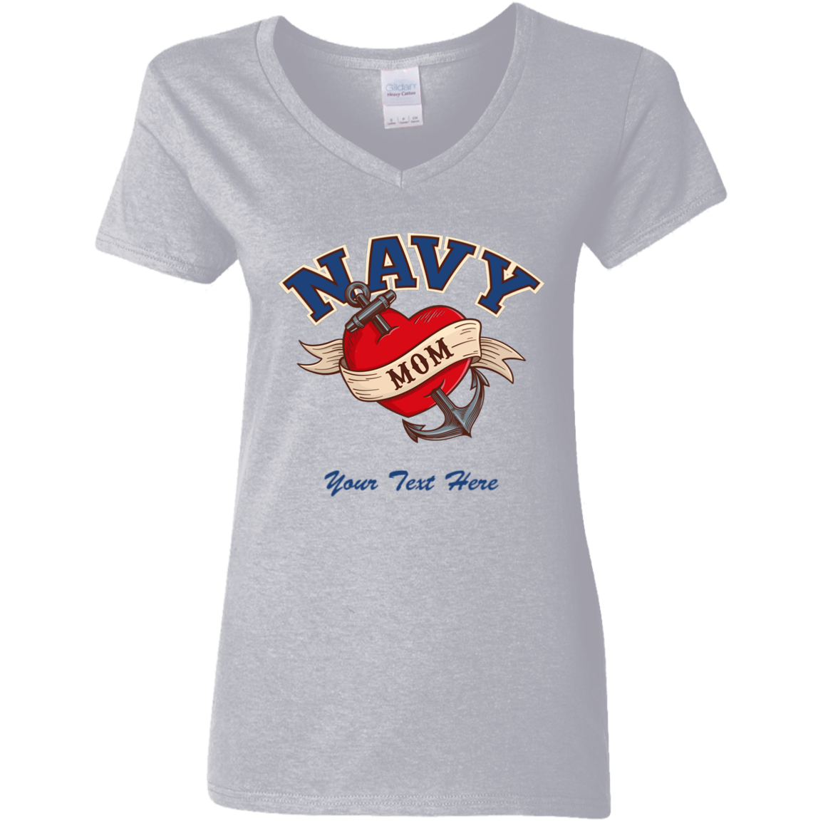 Customizable Navy Mom V-Neck T-Shirt