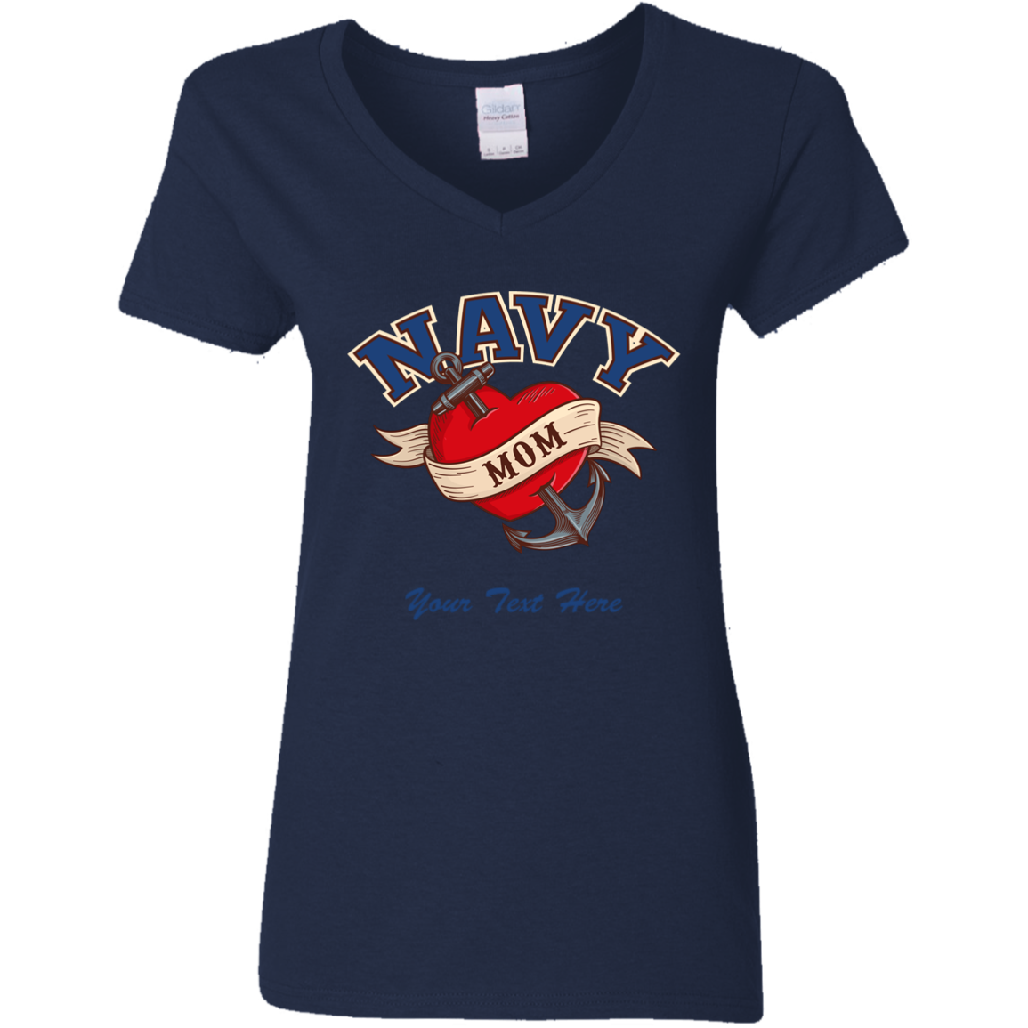 Customizable Navy Mom V-Neck T-Shirt