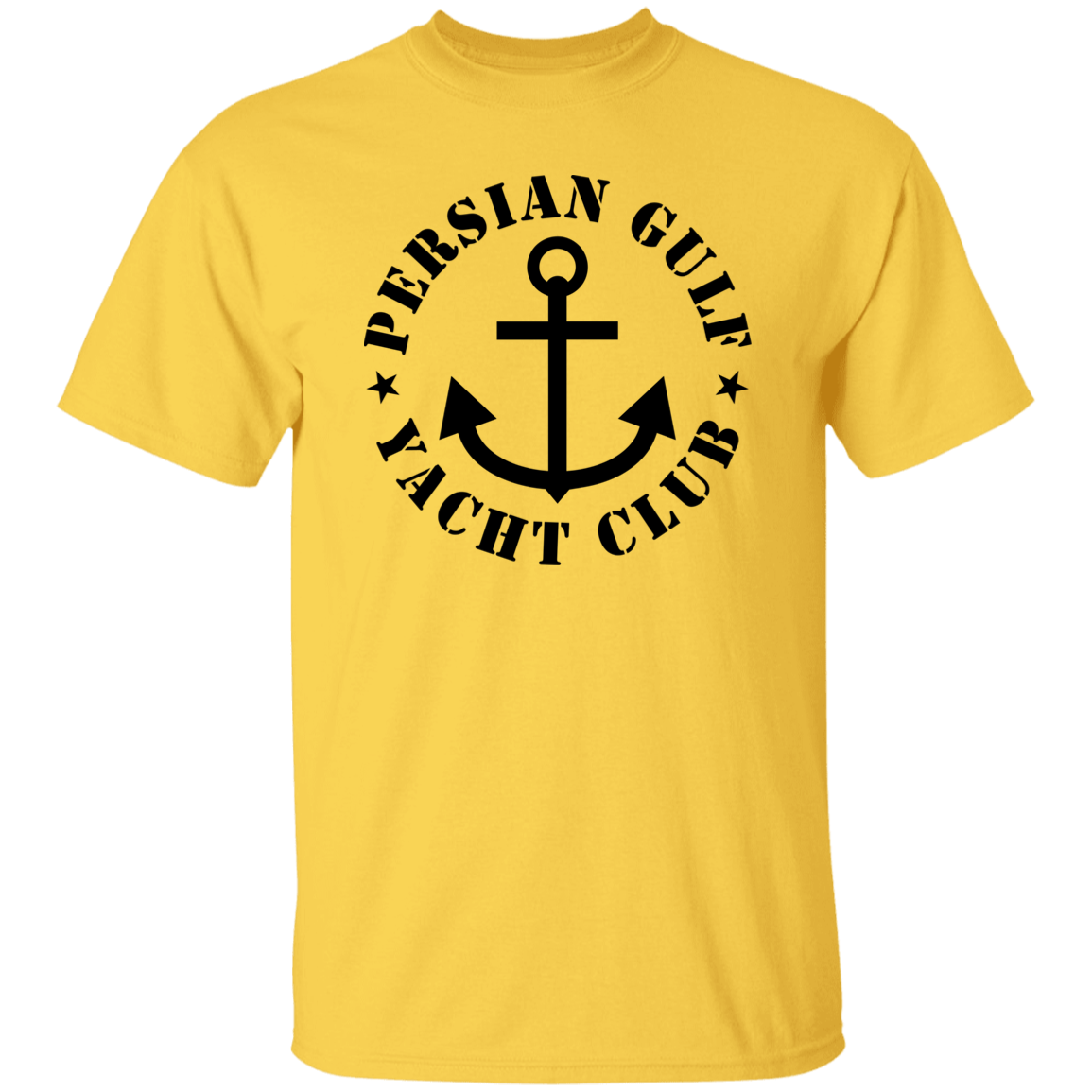 PERSIAN GULF YACHT CLUB ON BLACK DESIGN  TSHIRT