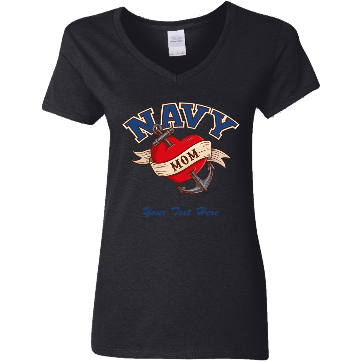 Customizable Navy Mom V-Neck T-Shirt