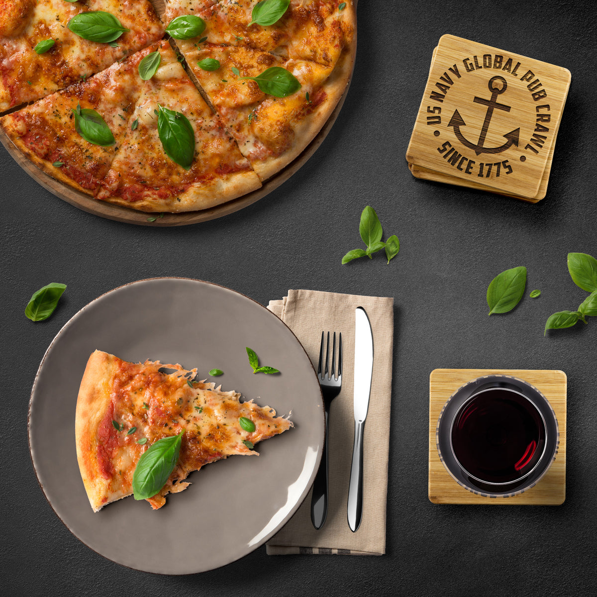 High Quality Bamboo With Laser Etched US Navy Global Pub Crawl Round Design Coasters