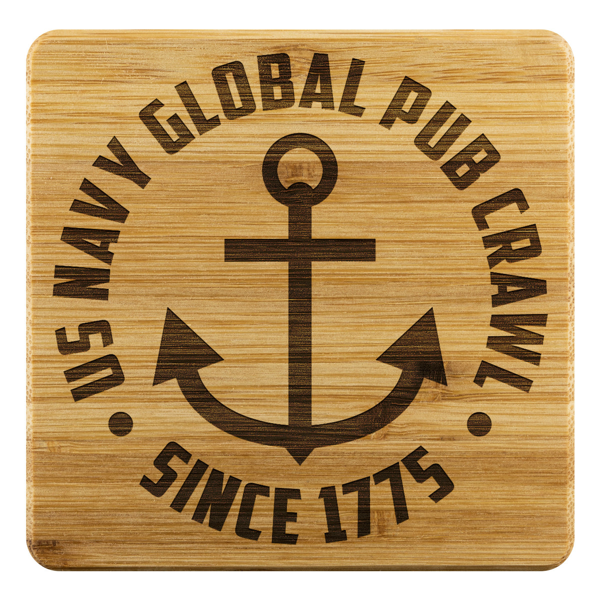 High Quality Bamboo With Laser Etched US Navy Global Pub Crawl Round Design Coasters