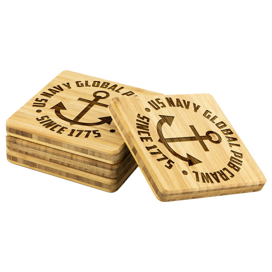 High Quality Bamboo With Laser Etched US Navy Global Pub Crawl Round Design Coasters