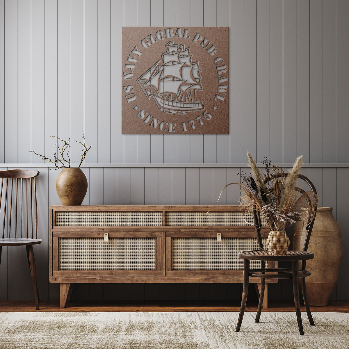US Navy Global Pub Crawl Round Design Metal Wall Art