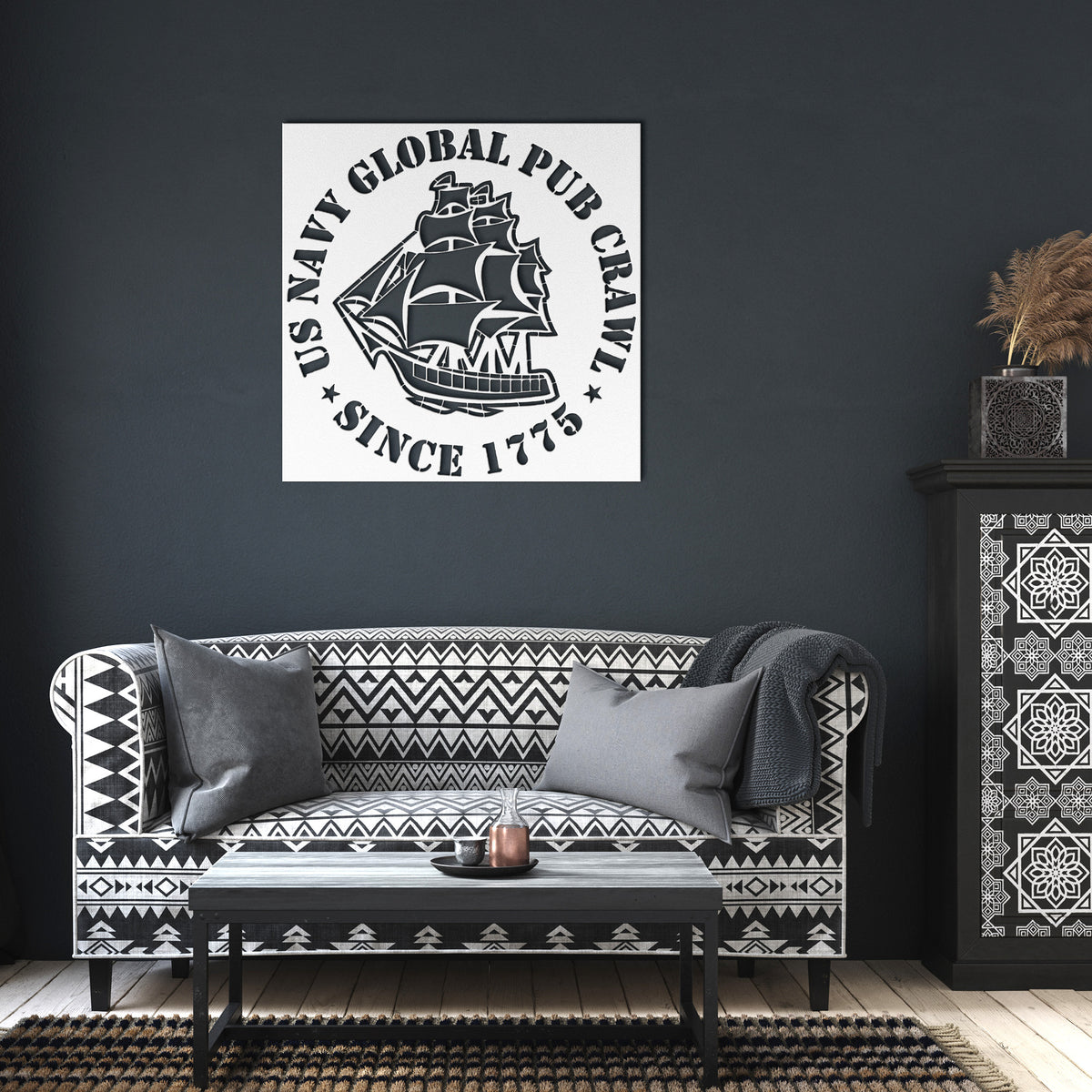 US Navy Global Pub Crawl Round Design Metal Wall Art